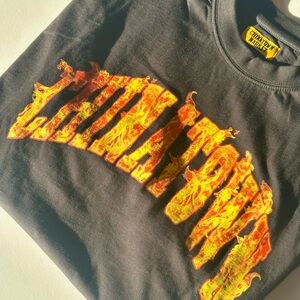 Chinatown Market Black Tee with Flame Graphic
